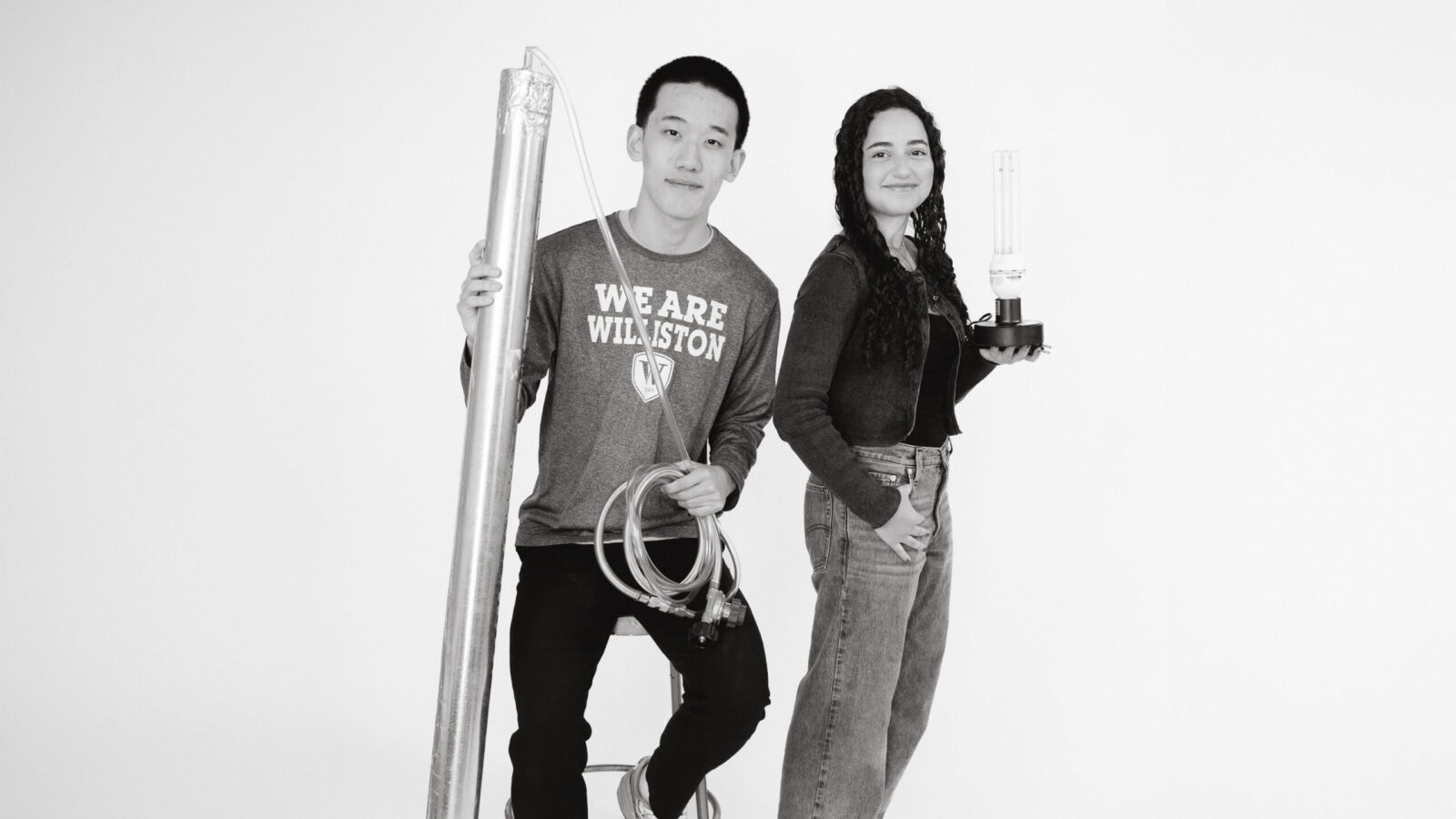 two students with science projects