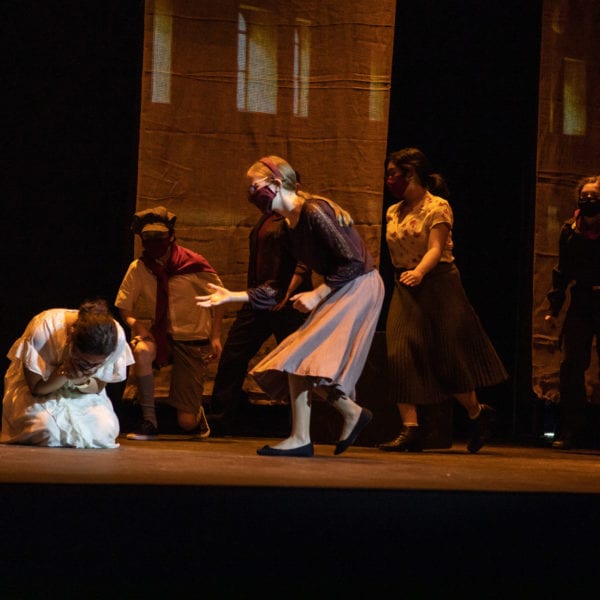 scene of Antigone on stage