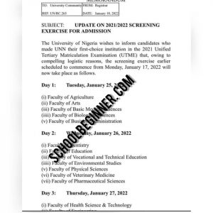 UNN Post UTME Exam For 25th January 2022